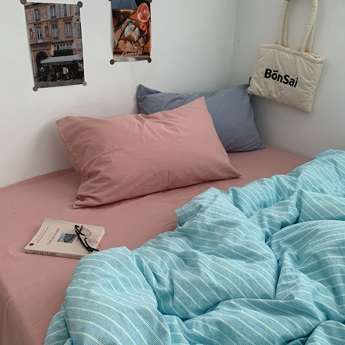 91家纺网 家纺一手货源 找家纺 柚可家居 2024新款40支色织全棉水洗棉三拼四件套 和川