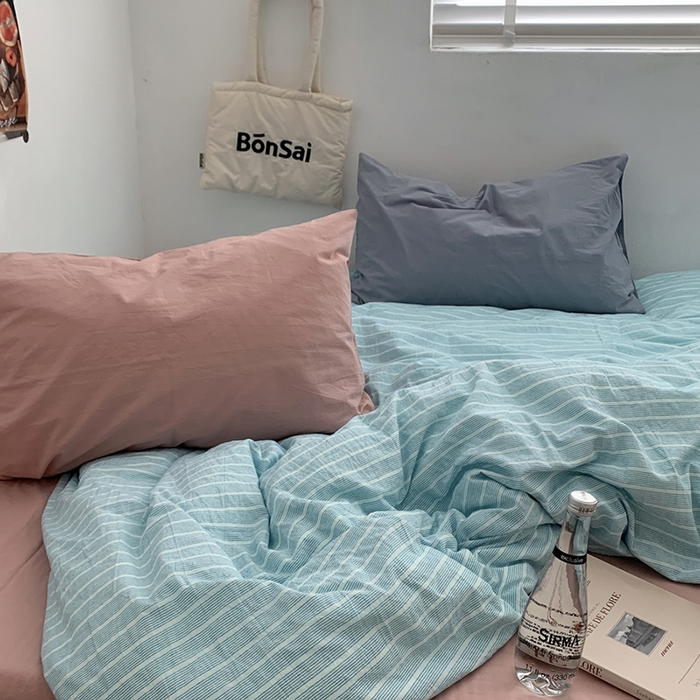 91家纺网 家纺一手货源 找家纺 柚可家居 2024新款40支色织全棉水洗棉三拼四件套 和川