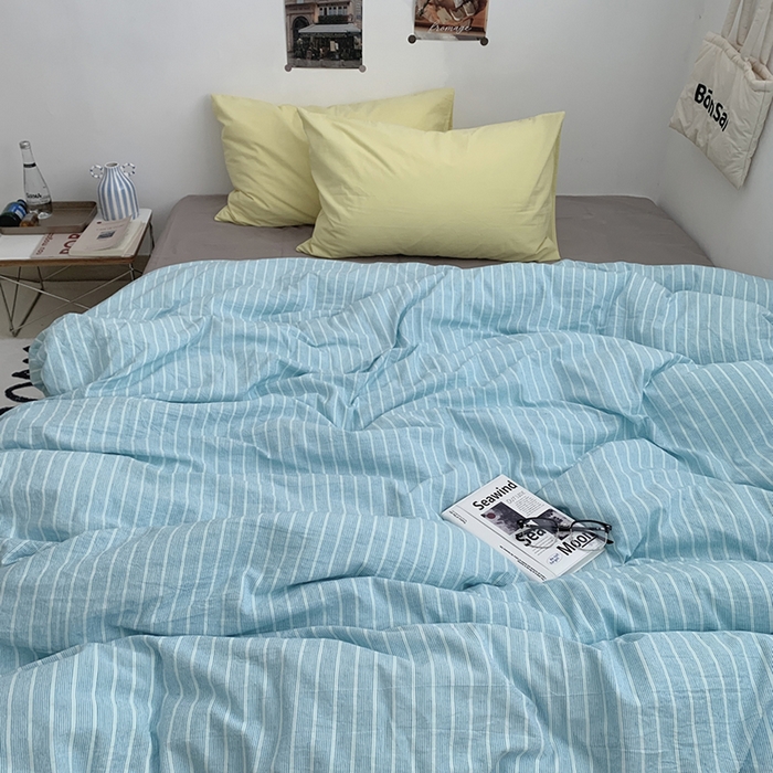 91家纺网 家纺一手货源 找家纺 柚可家居 2024新款40支色织全棉水洗棉三拼四件套 雾岛