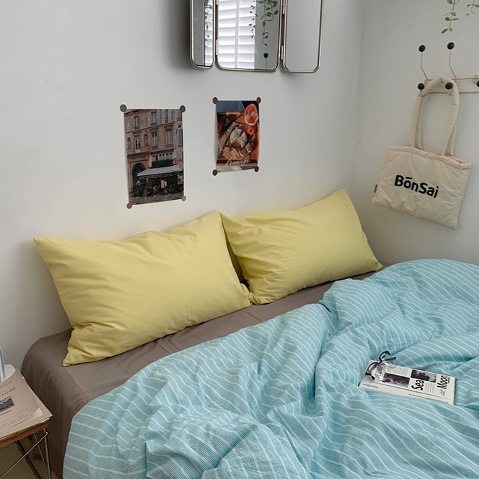 91家纺网 家纺一手货源 找家纺 柚可家居 2024新款40支色织全棉水洗棉三拼四件套 雾岛