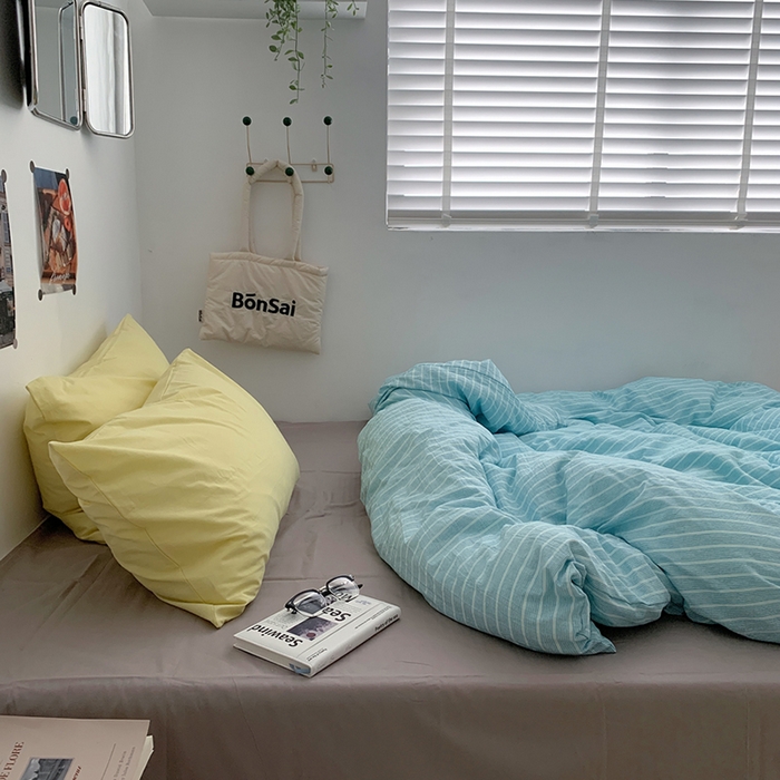 91家纺网 家纺一手货源 找家纺 柚可家居 2024新款40支色织全棉水洗棉三拼四件套 雾岛