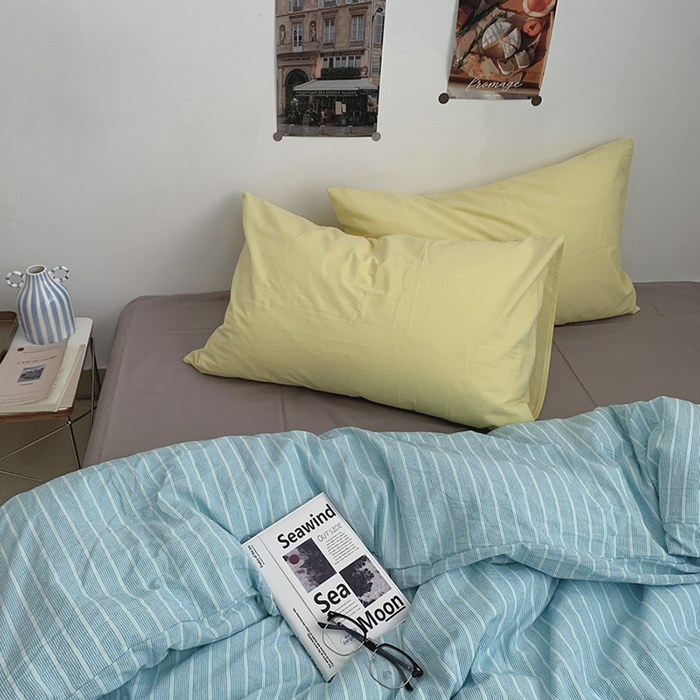 91家纺网 家纺一手货源 找家纺 柚可家居 2024新款40支色织全棉水洗棉三拼四件套 雾岛