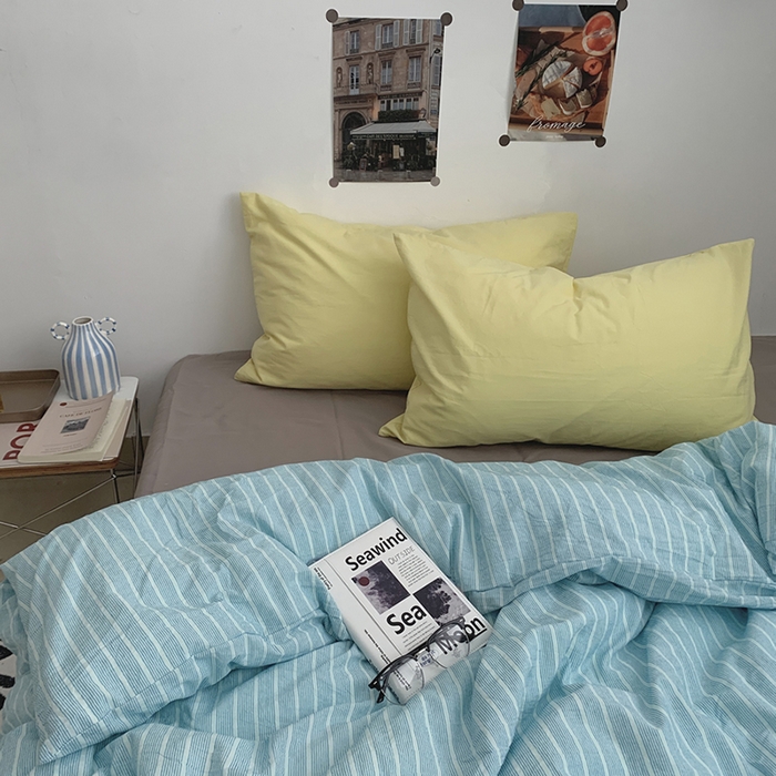 91家纺网 家纺一手货源 找家纺 柚可家居 2024新款40支色织全棉水洗棉三拼四件套 雾岛