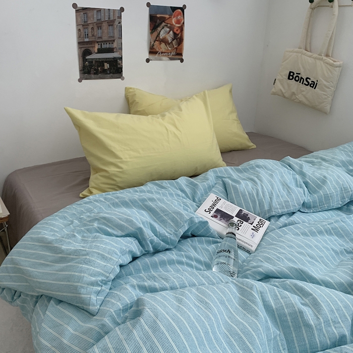 91家纺网 家纺一手货源 找家纺 柚可家居 2024新款40支色织全棉水洗棉三拼四件套 雾岛