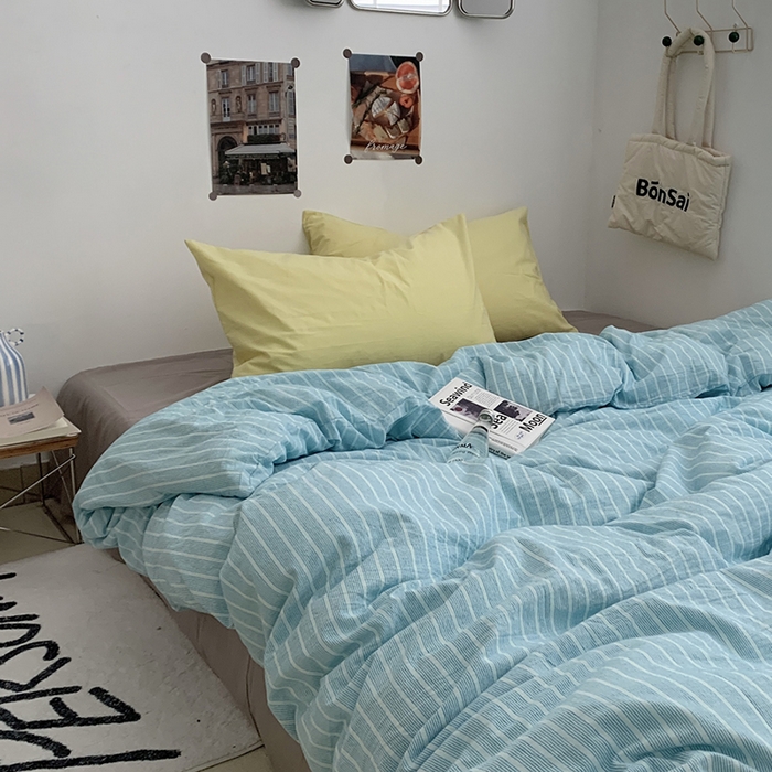 91家纺网 家纺一手货源 找家纺 柚可家居 2024新款40支色织全棉水洗棉三拼四件套 雾岛