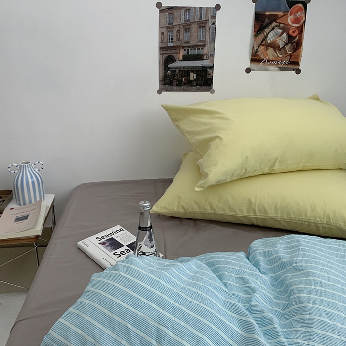 91家纺网 家纺一手货源 找家纺 柚可家居 2024新款40支色织全棉水洗棉三拼四件套 雾岛