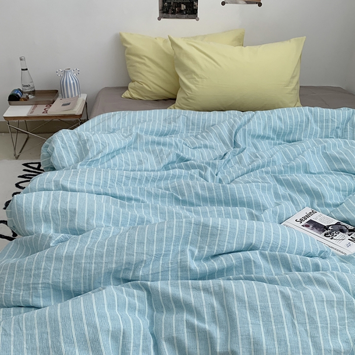 91家纺网 家纺一手货源 找家纺 柚可家居 2024新款40支色织全棉水洗棉三拼四件套 雾岛