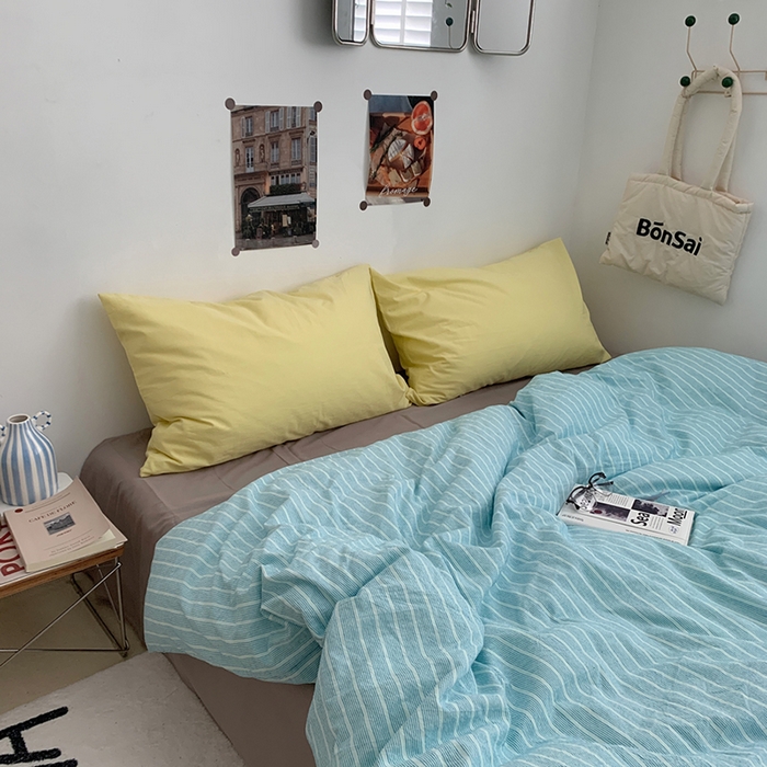 91家纺网 家纺一手货源 找家纺 柚可家居 2024新款40支色织全棉水洗棉三拼四件套 雾岛