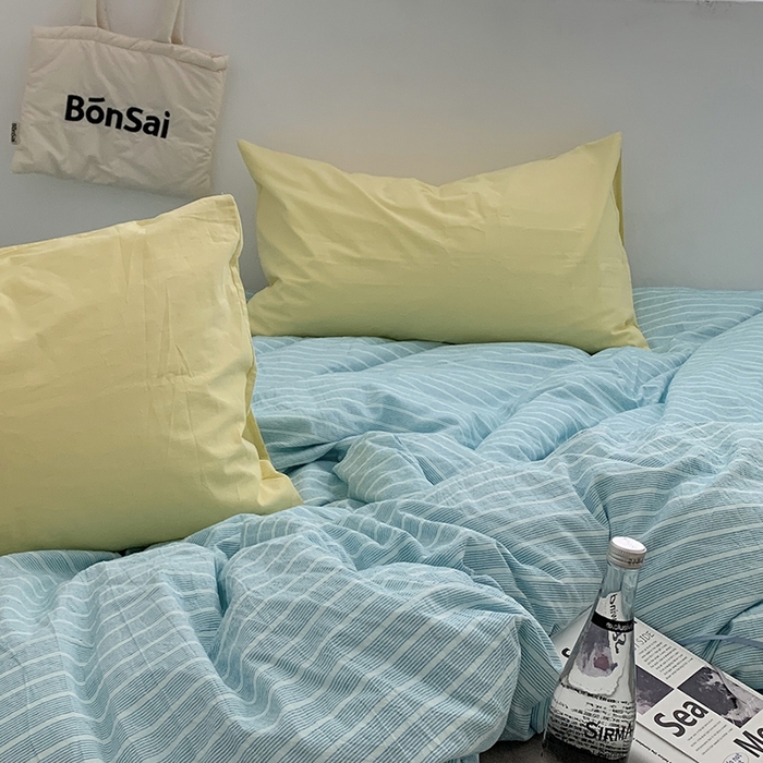 91家纺网 家纺一手货源 找家纺 柚可家居 2024新款40支色织全棉水洗棉三拼四件套 雾岛