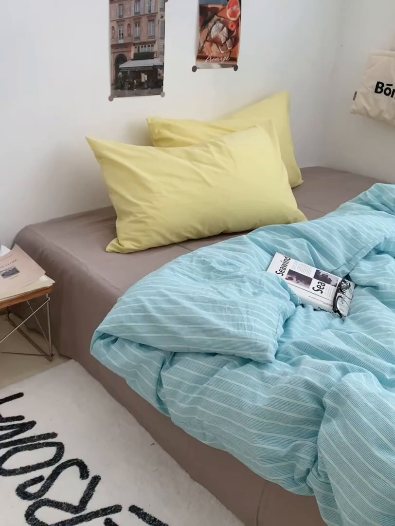 91家纺网 家纺一手货源 找家纺 柚可家居 2024新款40支色织全棉水洗棉三拼四件套 雾岛