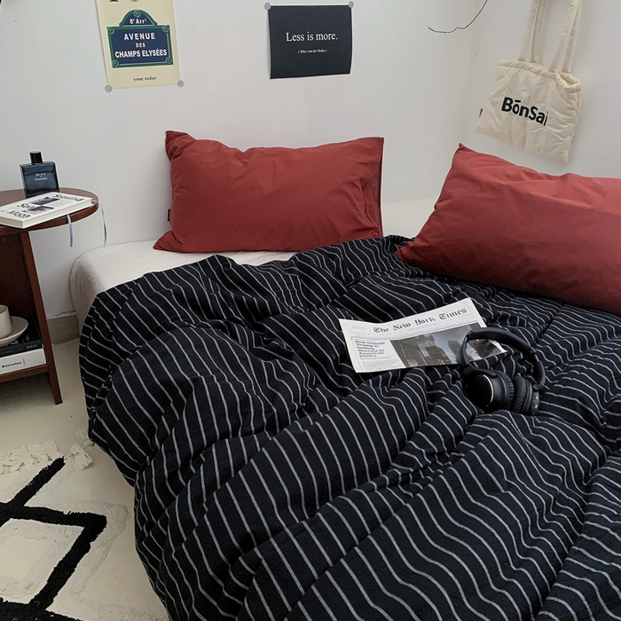 91家纺网 家纺一手货源 找家纺 柚可家居 2024新款40支色织全棉水洗棉三拼四件套 加德纳