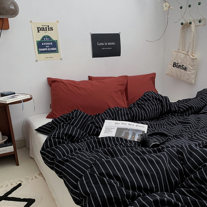 91家纺网 家纺一手货源 找家纺 柚可家居 2024新款40支色织全棉水洗棉三拼四件套 加德纳