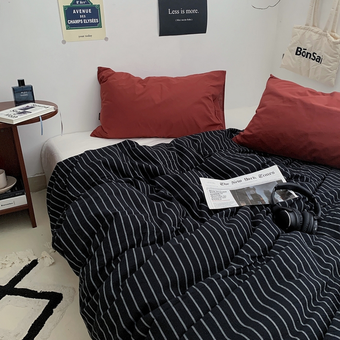 91家纺网 家纺一手货源 找家纺 柚可家居 2024新款40支色织全棉水洗棉三拼四件套 加德纳