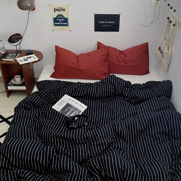 91家纺网 家纺一手货源 找家纺 柚可家居 2024新款40支色织全棉水洗棉三拼四件套 加德纳