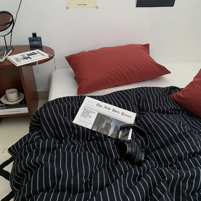 91家纺网 家纺一手货源 找家纺 柚可家居 2024新款40支色织全棉水洗棉三拼四件套 加德纳