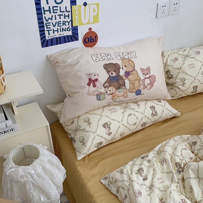 91家纺网 家纺一手货源 找家纺 （总）柚可家居 2024新款40支纯棉活性印花四件套-小熊系列-实拍图第二组