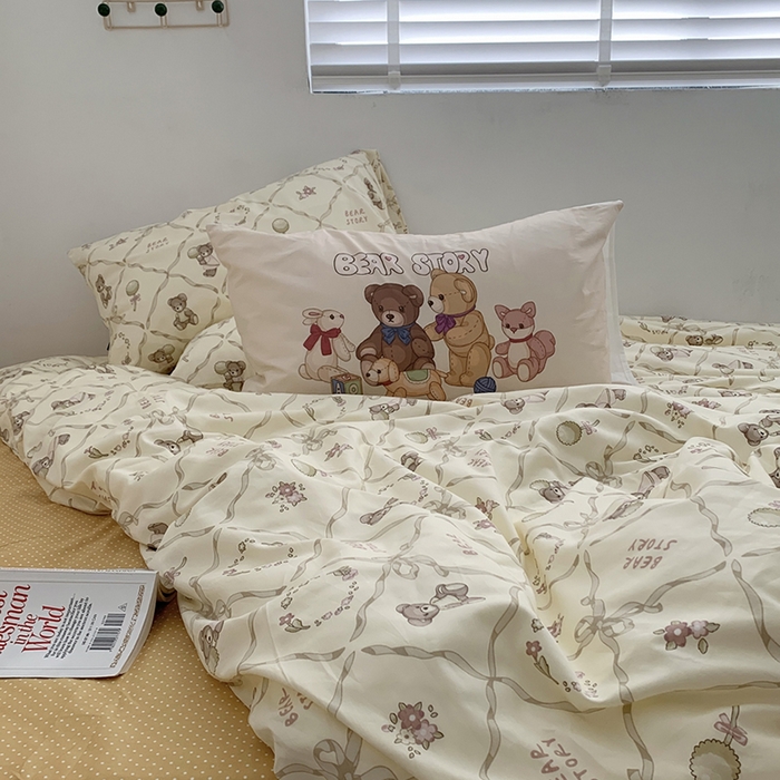 91家纺网 家纺一手货源 找家纺 （总）柚可家居 2024新款40支纯棉活性印花四件套-小熊系列-实拍图第二组