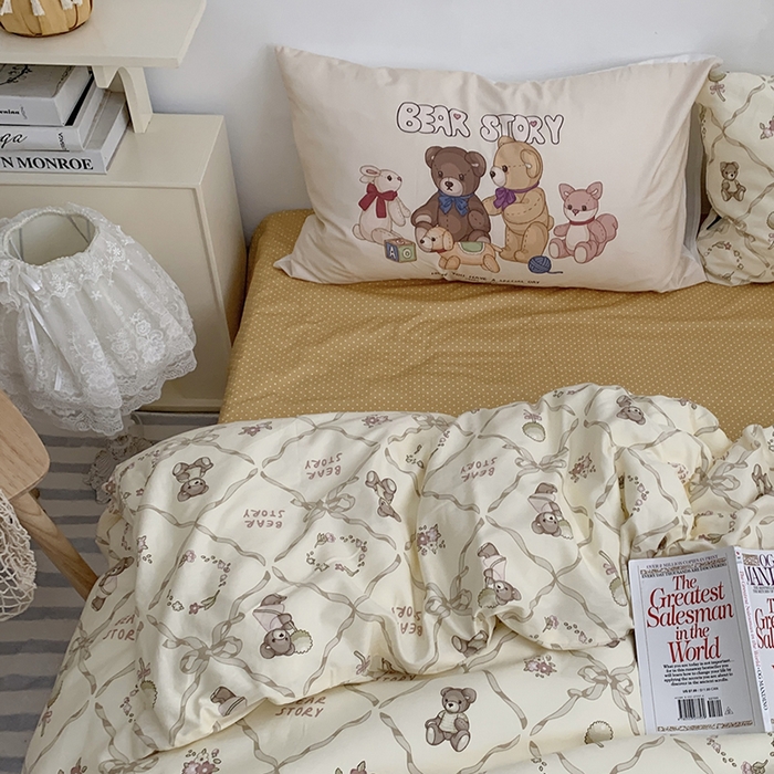 91家纺网 家纺一手货源 找家纺 （总）柚可家居 2024新款40支纯棉活性印花四件套-小熊系列-实拍图第二组