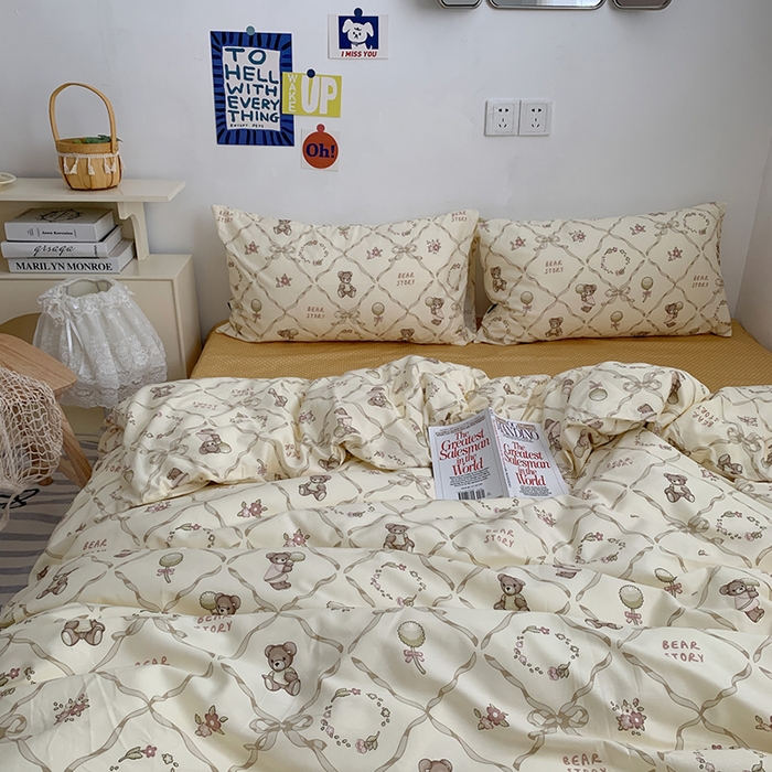 91家纺网 家纺一手货源 找家纺 （总）柚可家居 2024新款40支纯棉活性印花四件套-小熊系列-实拍图第二组