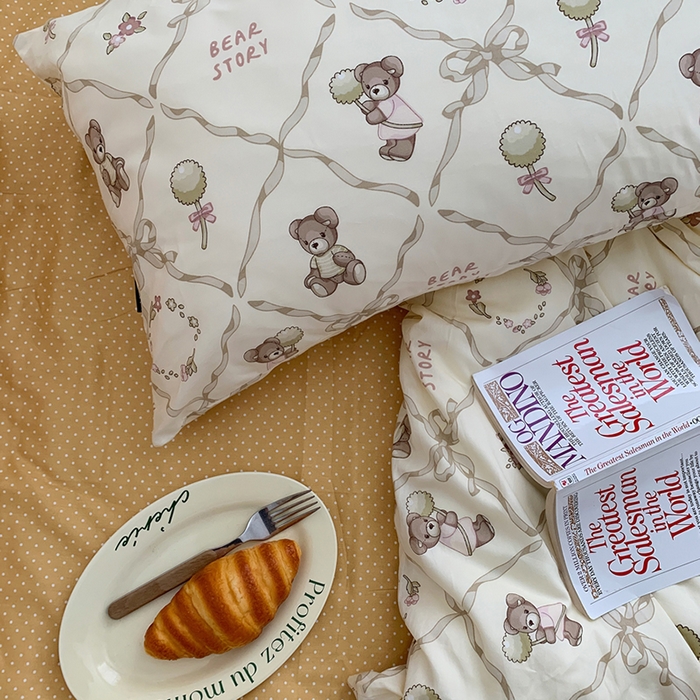 91家纺网 家纺一手货源 找家纺 （总）柚可家居 2024新款40支纯棉活性印花四件套-小熊系列-实拍图第二组