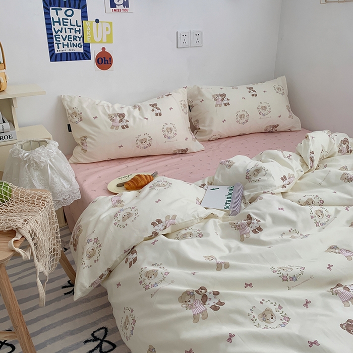 91家纺网 家纺一手货源 找家纺 （总）柚可家居 2024新款40支纯棉活性印花四件套-小熊系列-实拍图第二组