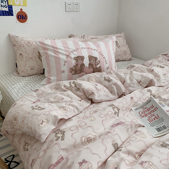 91家纺网 家纺一手货源 找家纺 （总）柚可家居 2024新款40支纯棉活性印花四件套-小熊系列-实拍图第二组