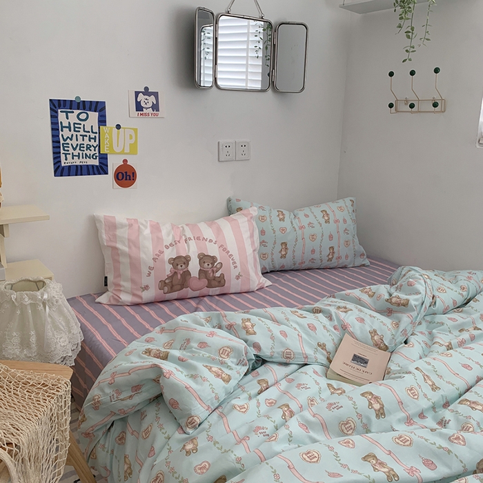 91家纺网 家纺一手货源 找家纺 （总）柚可家居 2024新款40支纯棉活性印花四件套-小熊系列-实拍图第二组