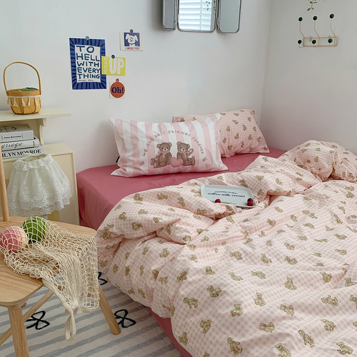 91家纺网 家纺一手货源 找家纺 （总）柚可家居 2024新款40支纯棉活性印花四件套-小熊系列-实拍图第二组