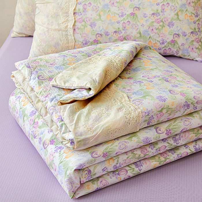 91家纺网 家纺一手货源 找家纺 Mata蔓塔家 2025新款春夏季蕾丝包边夏被三件套四件套 彩绘