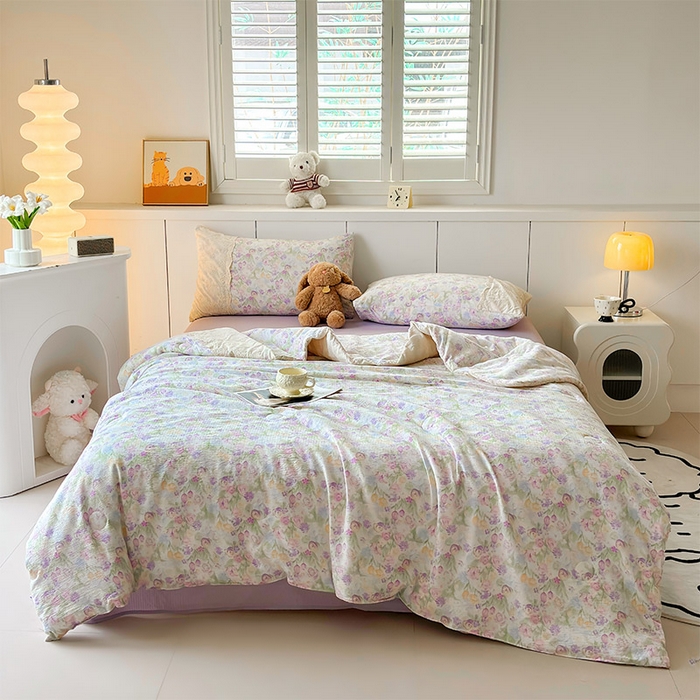 91家纺网 家纺一手货源 找家纺 Mata蔓塔家 2025新款春夏季蕾丝包边夏被三件套四件套 彩绘