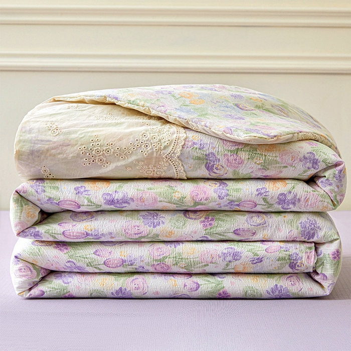 91家纺网 家纺一手货源 找家纺 Mata蔓塔家 2025新款春夏季蕾丝包边夏被三件套四件套 彩绘