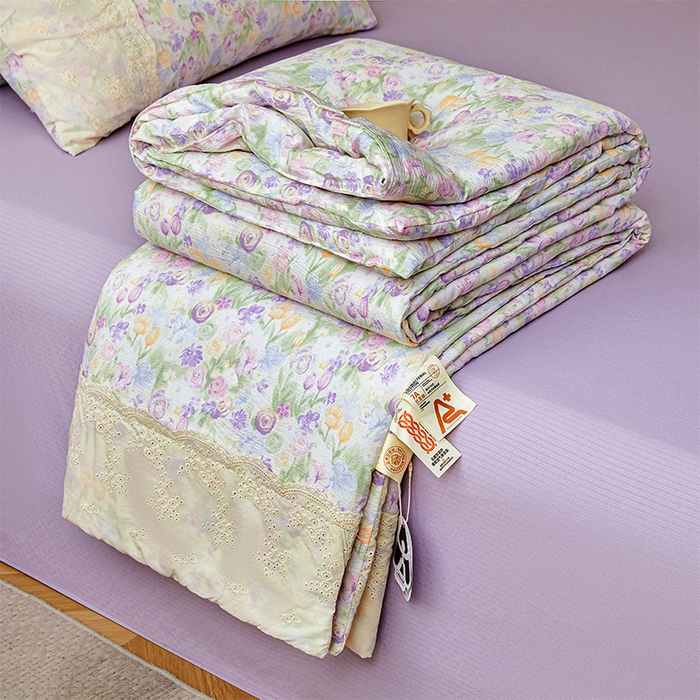 91家纺网 家纺一手货源 找家纺 Mata蔓塔家 2025新款春夏季蕾丝包边夏被三件套四件套 彩绘