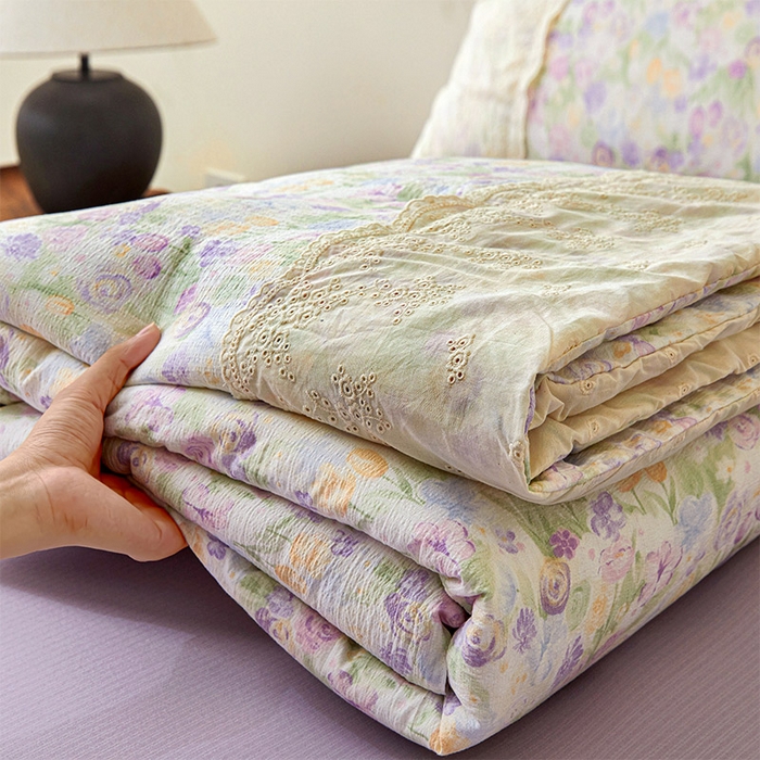 Mata蔓塔家 2025新款春夏季蕾丝包边夏被三件套四件套 彩绘