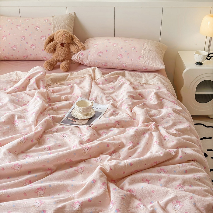 91家纺网 家纺一手货源 找家纺 Mata蔓塔家 2025新款春夏季蕾丝包边夏被三件套四件套 可爱多