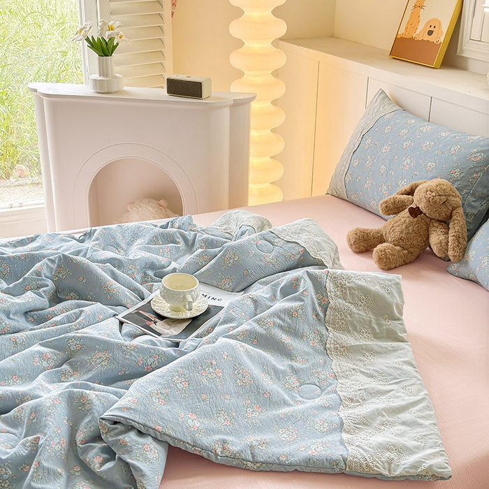 91家纺网 家纺一手货源 找家纺 Mata蔓塔家 2025新款春夏季蕾丝包边夏被三件套四件套 牧夏