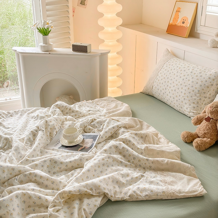 91家纺网 家纺一手货源 找家纺 Mata蔓塔家 2025新款春夏季蕾丝包边夏被三件套四件套 芊眠