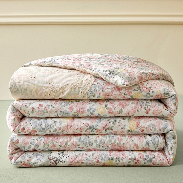 Mata蔓塔家 2025新款春夏季蕾丝包边夏被三件套四件套 兔兔花海