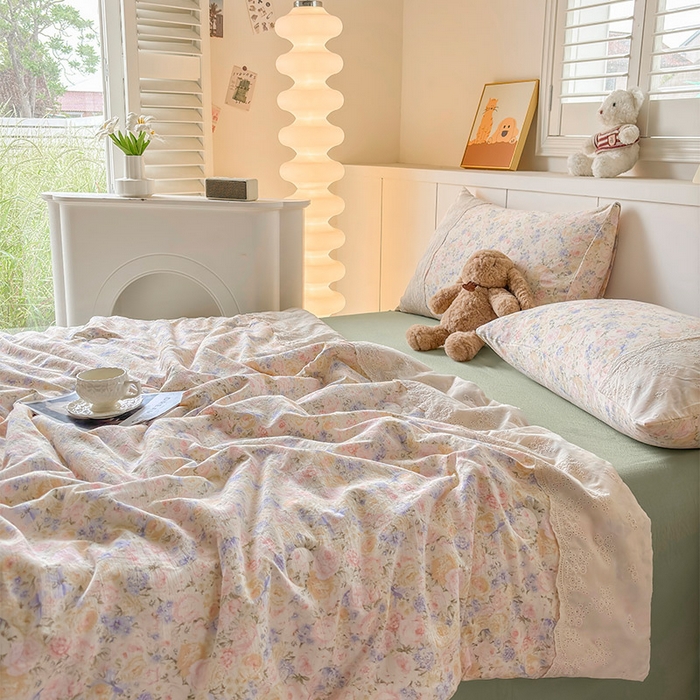 91家纺网 家纺一手货源 找家纺 Mata蔓塔家 2025新款春夏季蕾丝包边夏被三件套四件套 夏末玫瑰