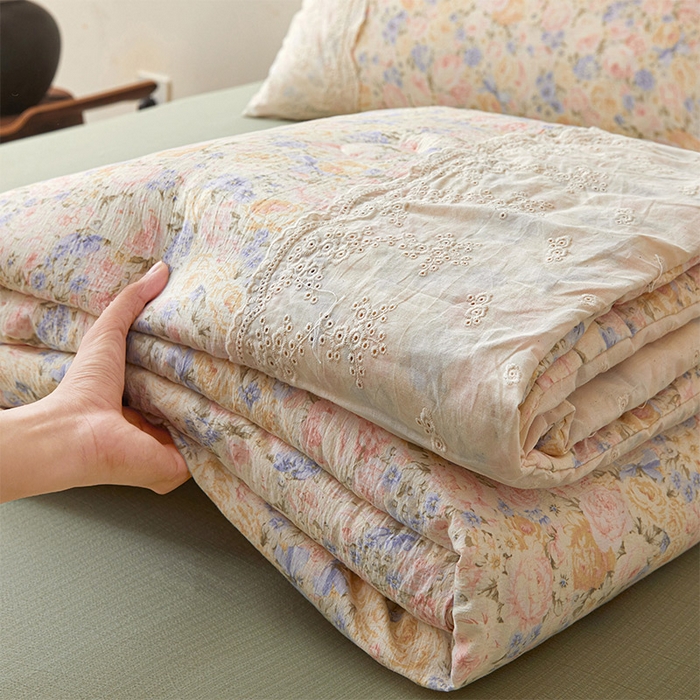 91家纺网 家纺一手货源 找家纺 Mata蔓塔家 2025新款春夏季蕾丝包边夏被三件套四件套 夏末玫瑰