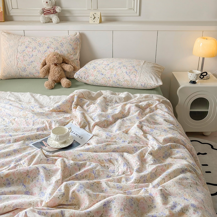 91家纺网 家纺一手货源 找家纺 Mata蔓塔家 2025新款春夏季蕾丝包边夏被三件套四件套 夏末玫瑰