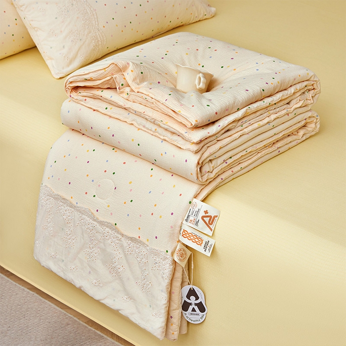 91家纺网 家纺一手货源 找家纺 Mata蔓塔家 2025新款春夏季蕾丝包边夏被三件套四件套 小豆丁