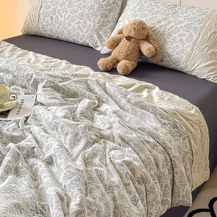 91家纺网 家纺一手货源 找家纺 Mata蔓塔家 2025新款春夏季蕾丝包边夏被三件套四件套 紫黛