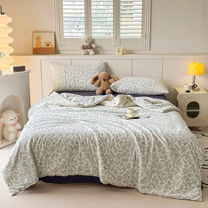 91家纺网 家纺一手货源 找家纺 Mata蔓塔家 2025新款春夏季蕾丝包边夏被三件套四件套 紫黛