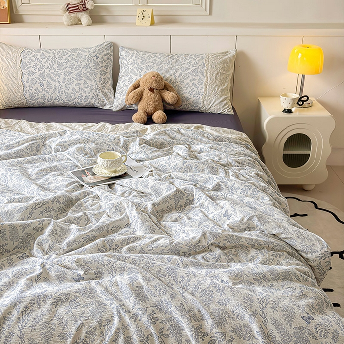 91家纺网 家纺一手货源 找家纺 Mata蔓塔家 2025新款春夏季蕾丝包边夏被三件套四件套 紫黛