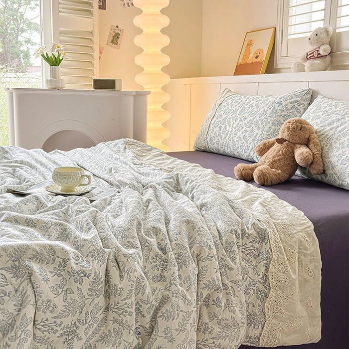 91家纺网 家纺一手货源 找家纺 Mata蔓塔家 2025新款春夏季蕾丝包边夏被三件套四件套 紫黛