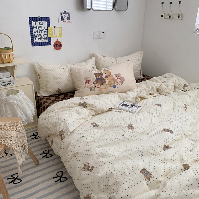 柚可家居 2024新款40支纯棉活性印花四件套-小熊系列-实拍图第二组 玩具熊乐园 咖格