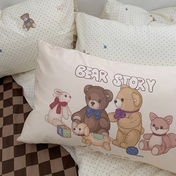 91家纺网 家纺一手货源 找家纺 柚可家居 2024新款40支纯棉活性印花四件套-小熊系列-实拍图第二组 玩具熊乐园 咖格