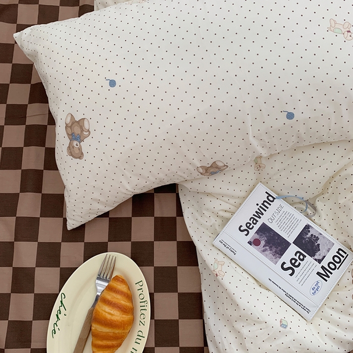 91家纺网 家纺一手货源 找家纺 柚可家居 2024新款40支纯棉活性印花四件套-小熊系列-实拍图第二组 玩具熊乐园 咖格