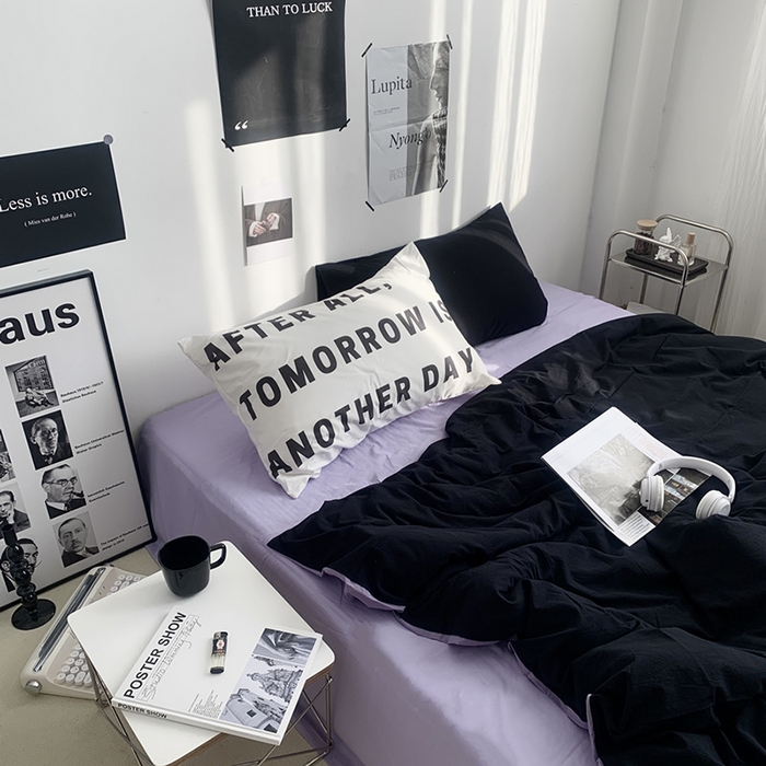 柚可家居 2024新款定版枕套水洗棉四件套 蒂克 黑紫+紫