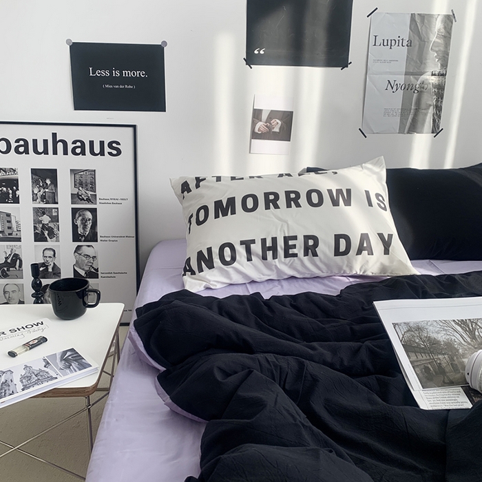 91家纺网 家纺一手货源 找家纺 柚可家居 2024新款定版枕套水洗棉四件套 蒂克 黑紫+紫